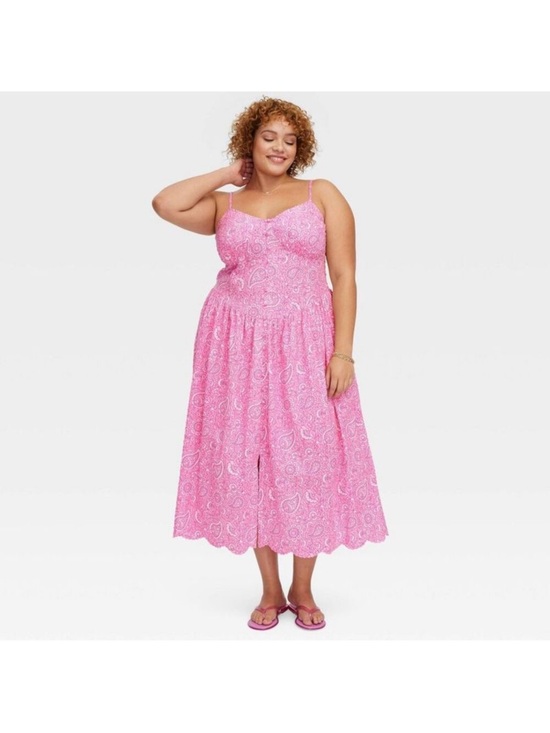Roller Rabbit Dresses & Skirts - Roller Rabbit Pink Eyelet Midi Dress with Spaghetti Straps